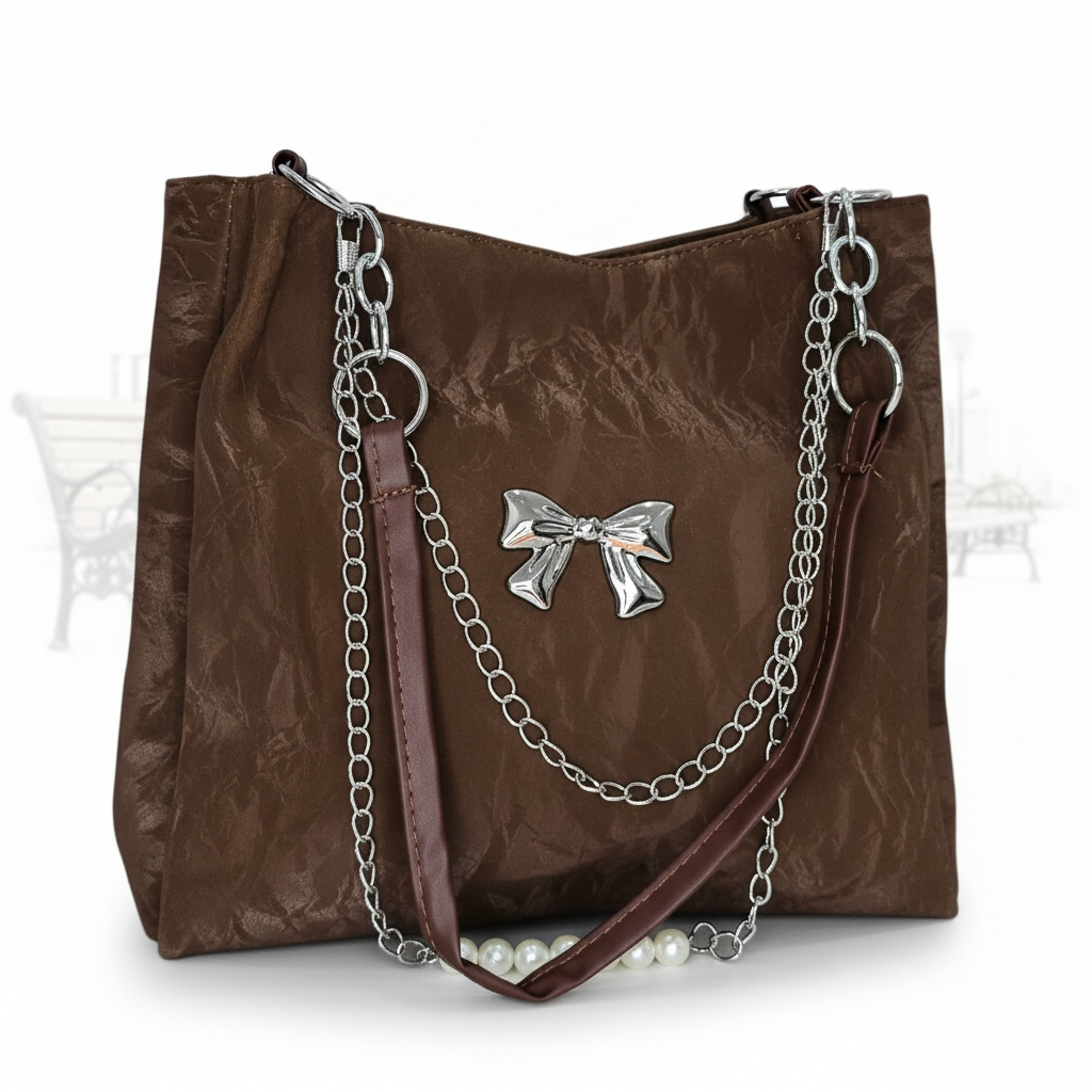 شنطة كتف أنيقة بسلسلة معدنية ولمسة لؤلؤ - الصورة 3