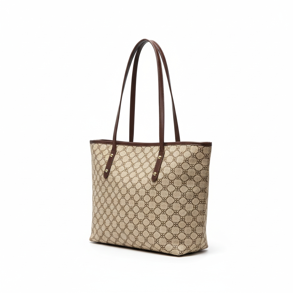 شنطة جلد نسائية كبيرة – تصميم مربعات أنيق - الصورة 2