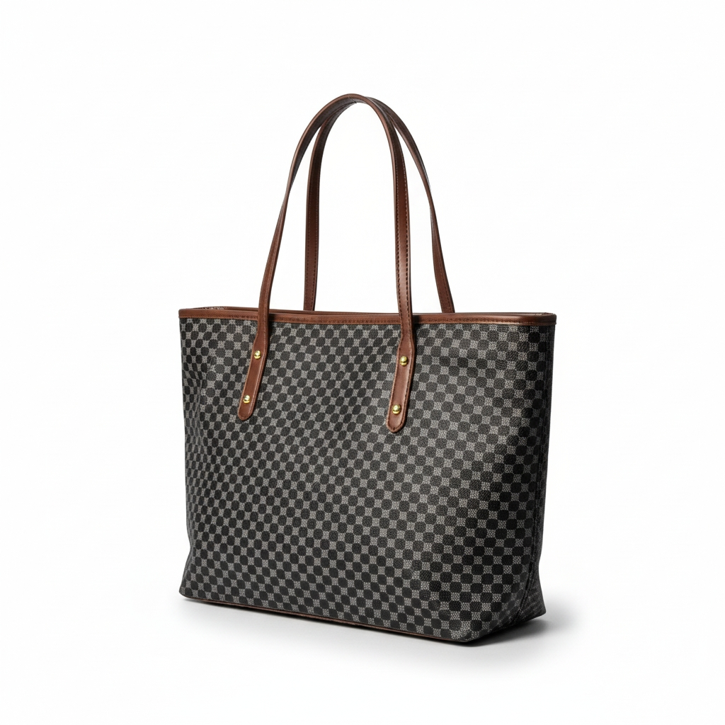 شنطة جلد نسائية كبيرة – تصميم مربعات أنيق - الصورة 4