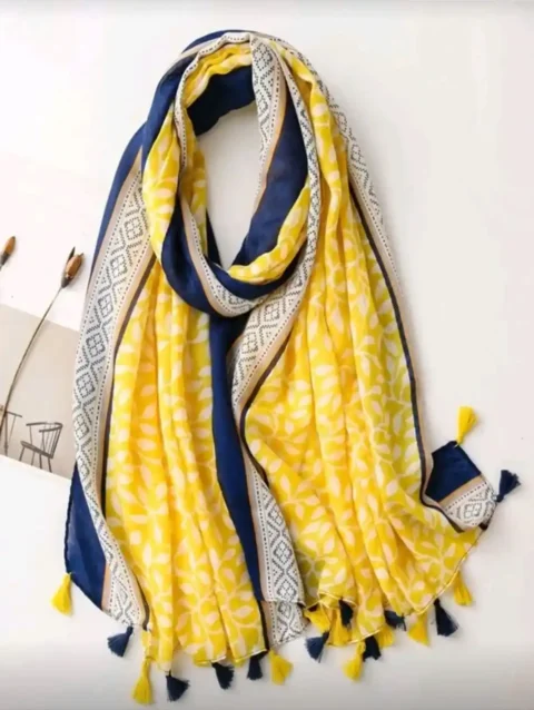 طرحة (وشاح) صفراء وزرقاء متباينة