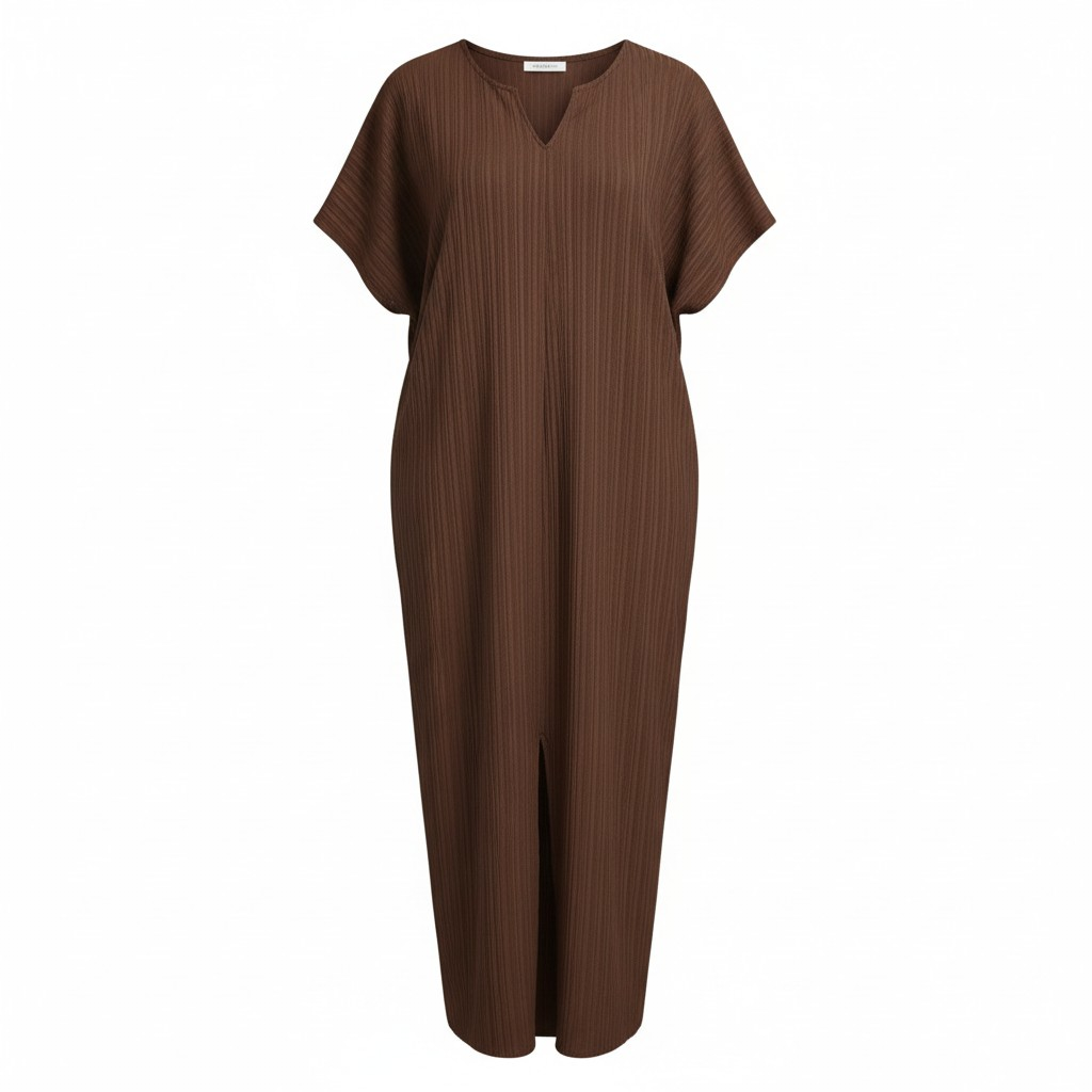 فستان نسائي طويل بتصميم بسيط أنيق – لون قهوة بني