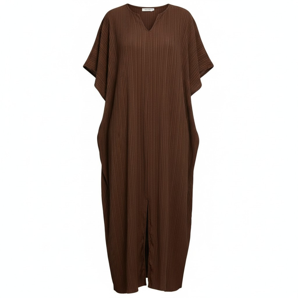 فستان نسائي طويل بتصميم بسيط أنيق – لون قهوة بني - الصورة 3