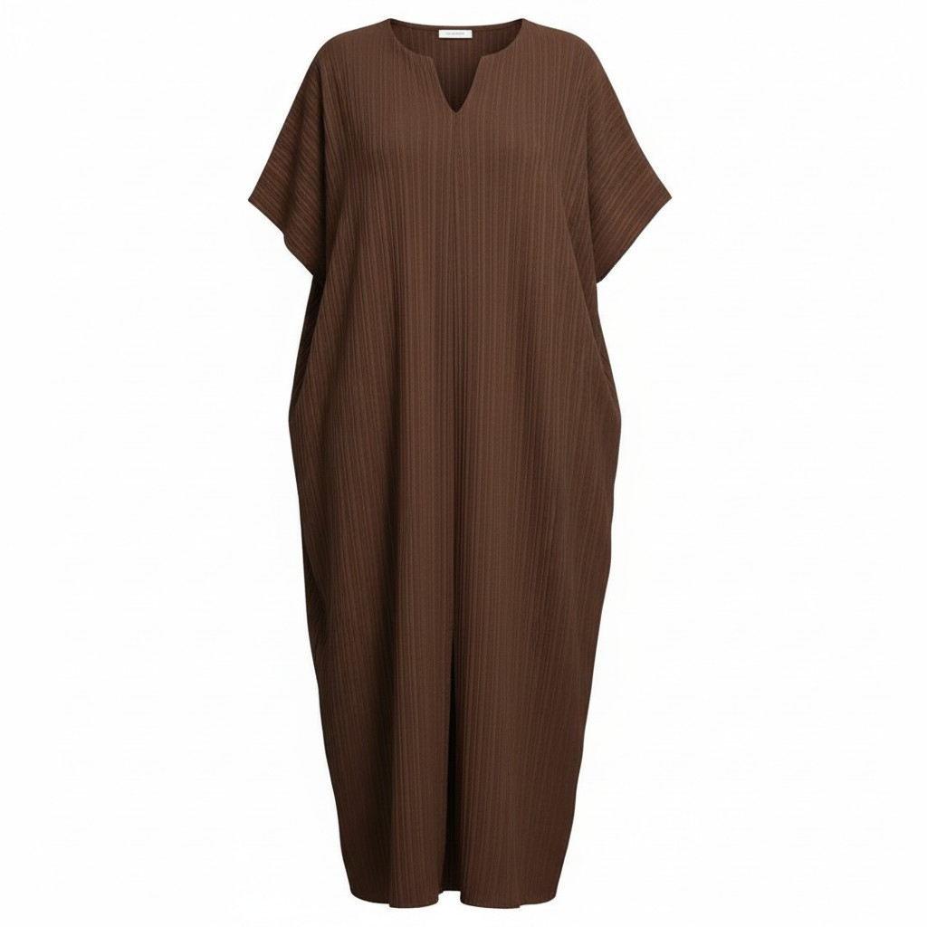 فستان نسائي طويل بتصميم بسيط أنيق – لون قهوة بني - الصورة 4