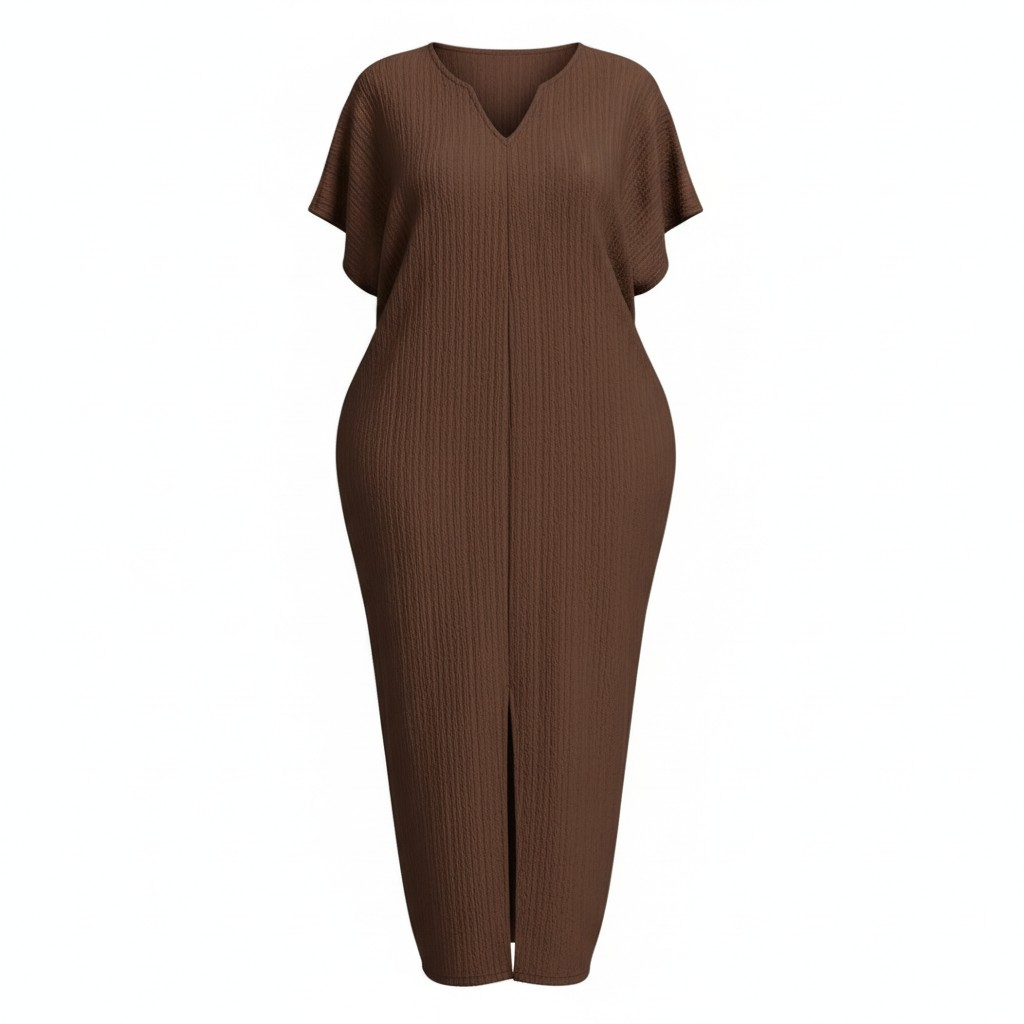 فستان نسائي طويل بتصميم بسيط أنيق – لون قهوة بني - الصورة 5