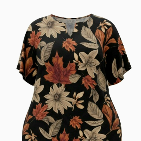 فستان نسائي طويل بطبعات أوراق الخريف – تصميم فضفاض أنيق - الصورة 3