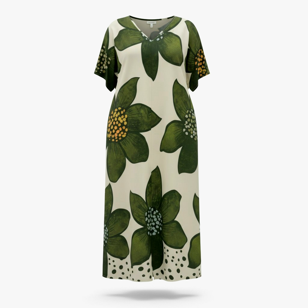 فستان نسائي طويل بطبعة الزهور – أخضر وأوف وايت - الصورة 4