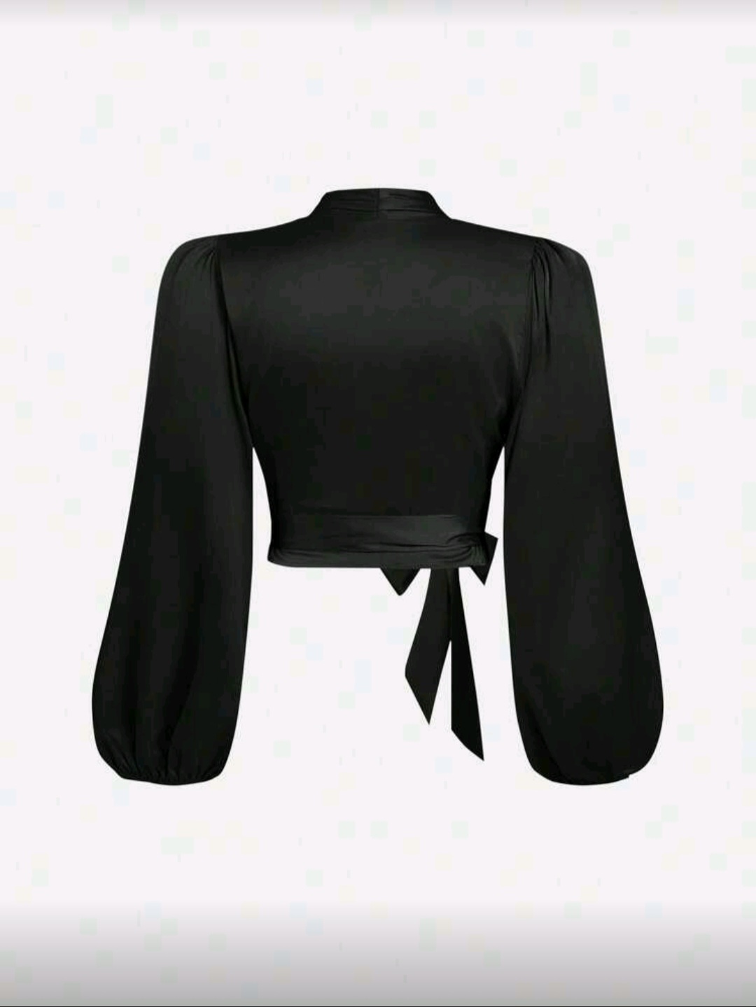 بلوزة نسائية ساتان سوداء بأكمام فوانيس وربطة فيونكة – مقاسات كبيرة - الصورة 2