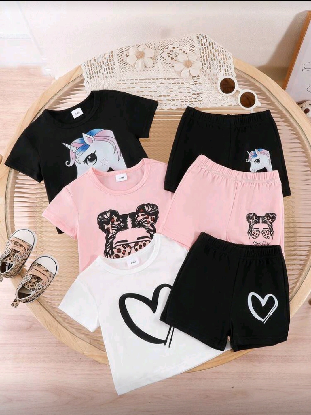 طقم صيفي مريح للبنات (تيشيرت + شورت)