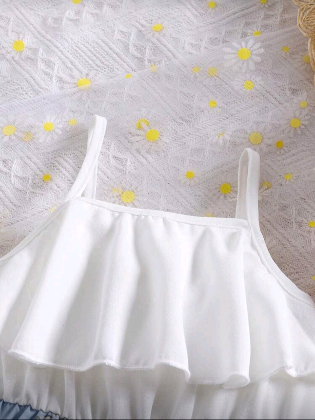 طقم بنات صيفي أنيق بطبعة زهور باللون الأزرق السماوي - الصورة 3