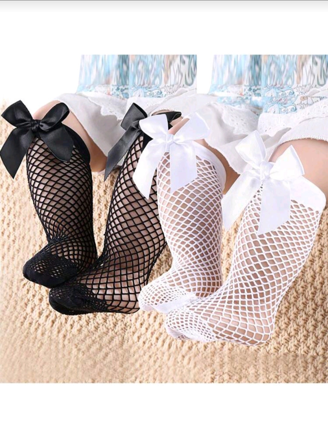 جوارب شبكية أنيقة للبنات مع فيونكة