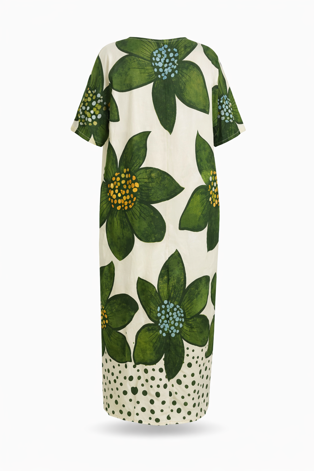 فستان نسائي طويل بطبعة الزهور – أخضر وأوف وايت - الصورة 2