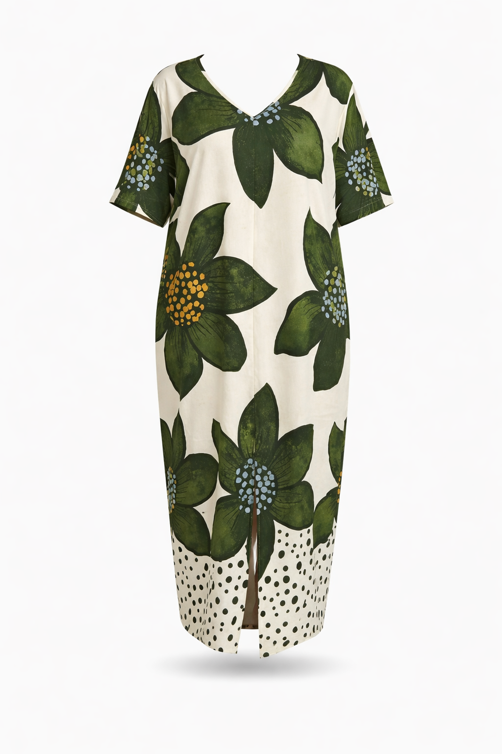 فستان نسائي طويل بطبعة الزهور – أخضر وأوف وايت - الصورة 3