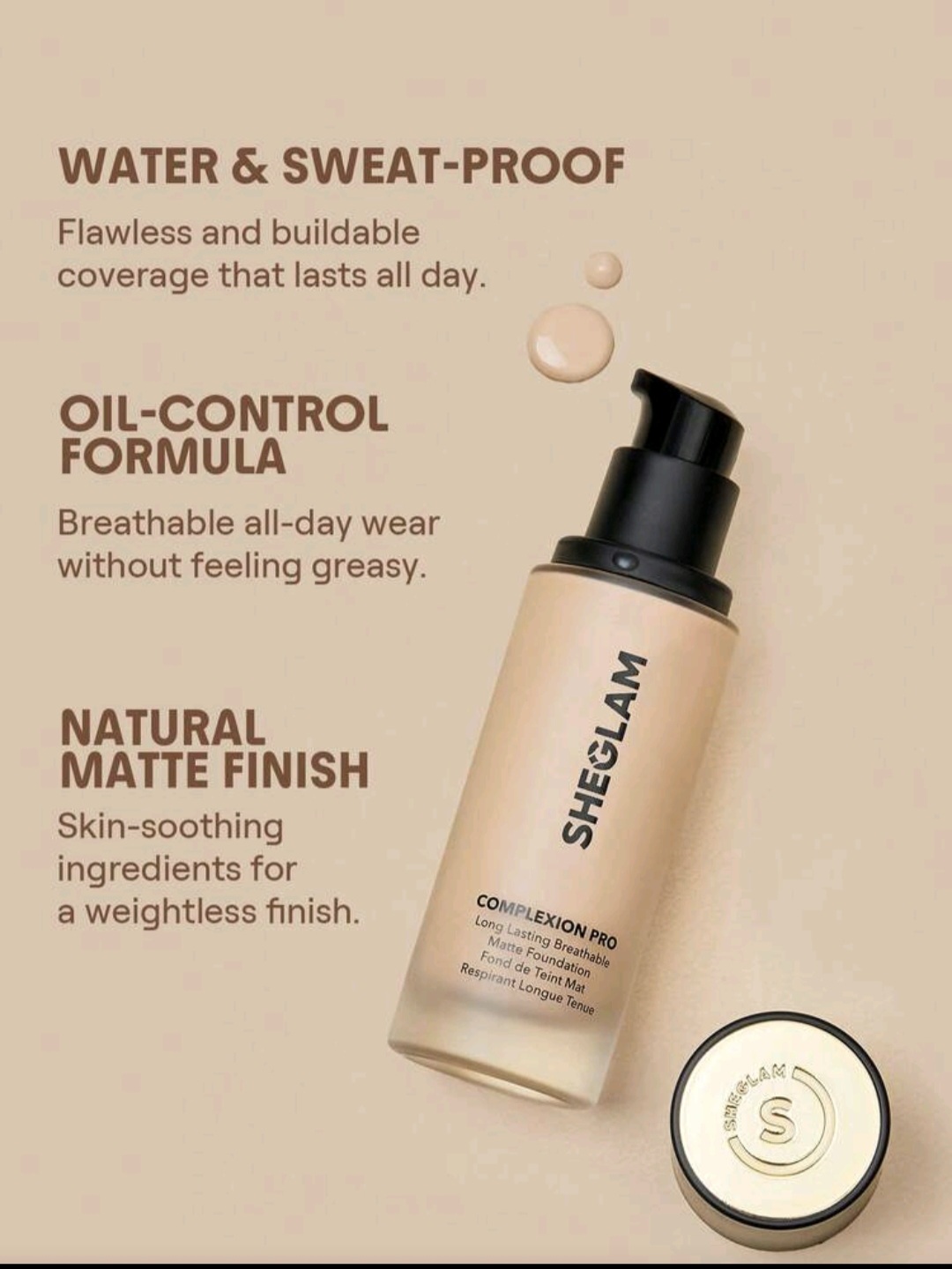 فاونديشن Sheglam Complexion Pro Long Lasting Breathable Matte Foundation - الصورة 7