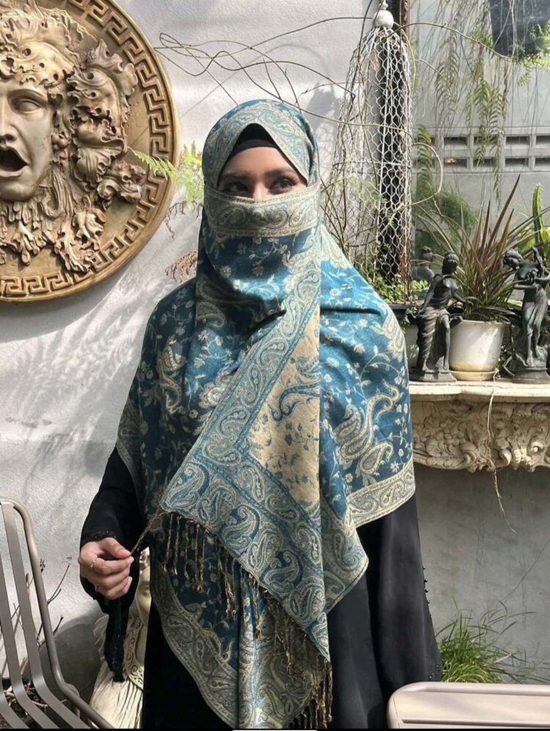 طرحة باشمينا منقوشة – أزرق نعناع - الصورة 2